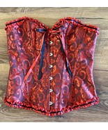 Women Bustier Burlesque Boned Corset Top Waist Basque Lingerie Shaper L Red - $33.92 CAD