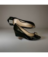 Coach Gretchen Black Patent  Leather Silver Logo Bow Wedge Heel Peep Toe... - $34.65