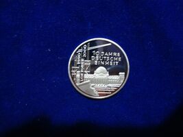 GERMANY  10 MARK  2000-G  .925 FINE SILVER  PROOF  &quot;10 JAHRE DEUTSCHE EI... - $42.38 CAD