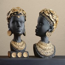 ASR Store Set of 2 African Woman Head Statue with Flowers Hair Lady Figurine - £118.66 GBP