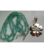 Designer Signed 925 Triple Strand Aquamarine Nugget Flower Pendant Necklace - £116.81 GBP