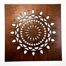 Hand Carved Wooden Wall Art - Large Room Decorative Mandala Brown Panel Headboar - £344.11 GBP