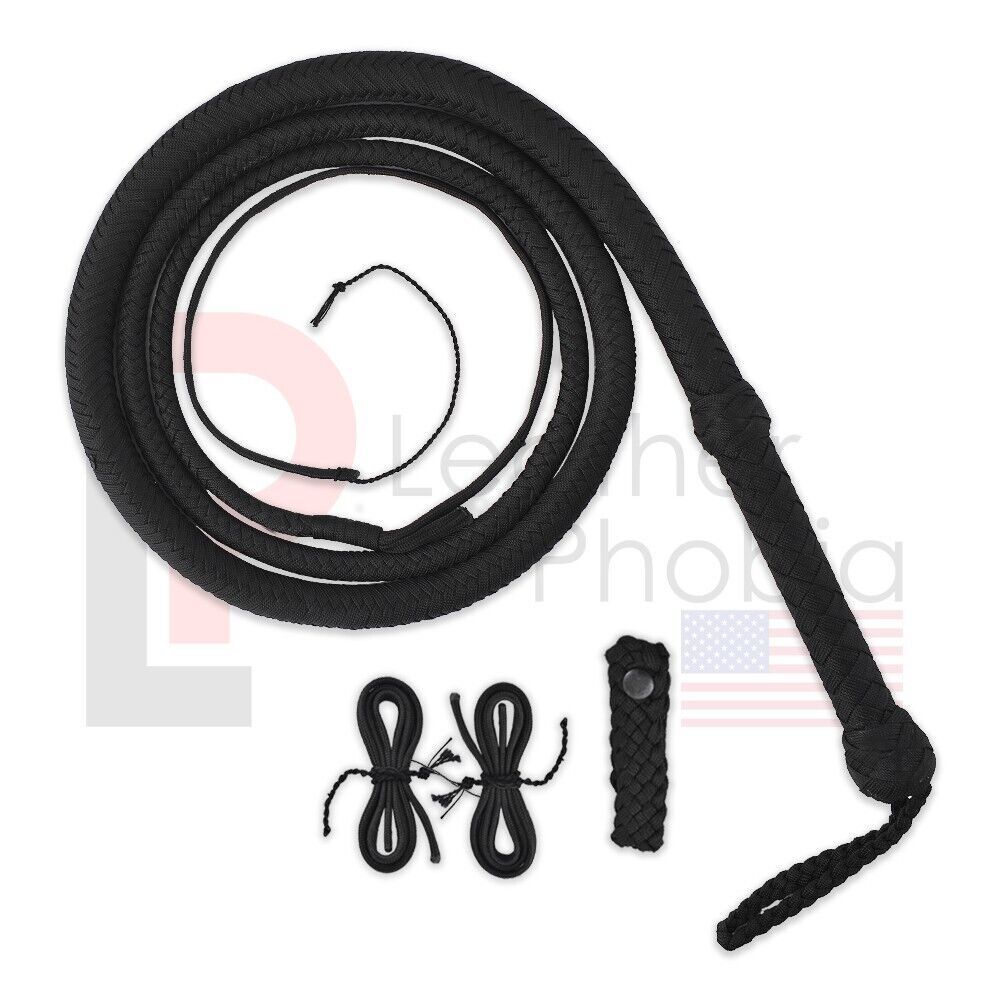 Real Nylon Para-cord BULL WHIP  12 Feet Long Black 16 Plaits Indiana Jon... - $91.15