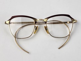 Vintage AO Cats Eye Red women&#39;s eyeglasses Frames 12k GF Horn Rimmed 1-10 - £50.48 GBP