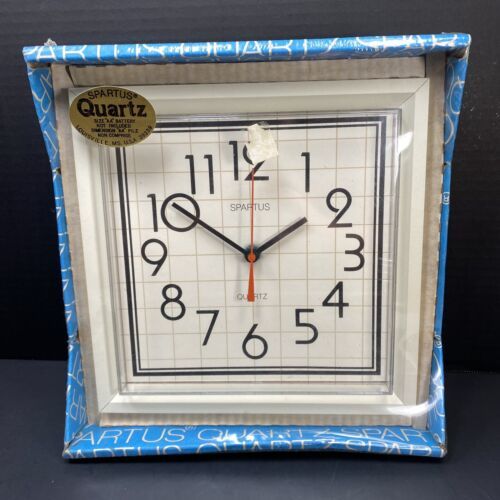 Vintage Spartus Quartz Wall Clock 5050-41 Graphic MCM NEW NOS Square ...