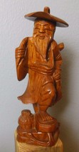 Vintage Hand Carved Old Fisherman With Removable Hat 10.5&quot; - £22.22 GBP