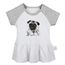 The Pug Black Dog Animal Newborn Baby Girls Dress Toddler Infant Cotton Clothes - £10.44 GBP