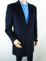 Men 100% Soft Wool 3/4 Length Winter Top Coat Cashmere Feel  #Til-71 Navy Blue image 3