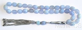 Prayer Worry Beads Tesbih Barrel Aquamarine &amp; Heavy Sterling Luxury Collectible - £300.30 GBP