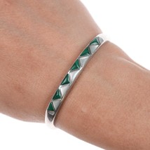 6&quot; Vintage AD Zuni sterling Malachite and shell cuff bracelet - £144.58 GBP