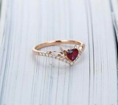 1.6CT  Lab Created Red Ruby Solitaire Diamond Engagement Ring 14k Rose Gold FN - £112.64 GBP