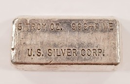 US Silver Corp 5 Oz 999 Fine silver Old Pour Bar Nice Collectible - £261.14 GBP
