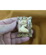 (CM45-25) UNUSUAL ART DECO Style LADY rectangle tan + white CAMEO Pin pe... - $681.67 MXN