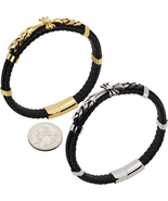 316L Stainless Steel 18k Gold Plated 14mm Cross Cuban Link Leather Bracelet 8” - $25.99