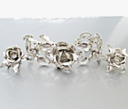Signed Bugbee Niles Aluminum 3-D ROSE Rhinestone Bracelet Vtg Earrings Set - $19.75