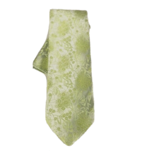 Karl Knox Men&#39;s Tie Hanky Set Lime Green Silver Floral Pattern Polyester 3.5&quot; - £15.97 GBP