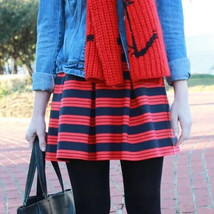 Gap Designed &amp; Crafted Navy Blue Red Striped Short Full Skirt Size 8 NWOT - $23.76