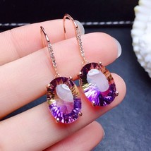 MOONROCY Rose Gold / Silver Color Crystal Earrings Dangle Trendy Purple Earring  - £8.46 GBP