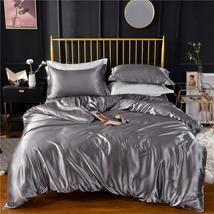 Grey Gray Luxury Silk Bedding Set. Include Silk Duvet Cover, Silk Pillow Sham an - £63.15 GBP