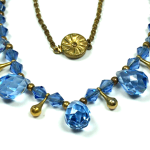 Art Deco Blue Faceted Briolette Teardrop Art Glass Beads Necklace - £99.50 GBP