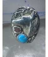 Navajo Ring wolf turquoise coral leaves band size 9.50 sterling silver w... - $6,171.67 MXN