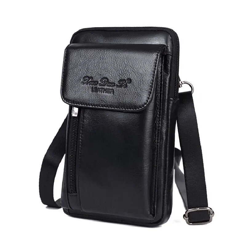 Men Genuine Leather Cell Phone Case Bag Purse Cover Pouch Real Cowhide Cross Bod - £35.79 GBP