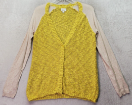RVCA Cardigan Sweater Women XS Yellow Knit Acrylic Long Mesh Sleeve Butt... - £18.09 GBP