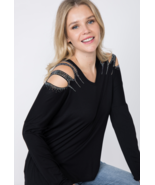 Sexy Black Long Sleeve Cold Shoulder w/Stones Top, Vocal  Apparel S-XL, USA - £27.64 GBP