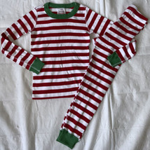 HANNA ANDERSSON Red Green STRIPED 2 PC LONG JOHNS PAJAMAS SET 120 6/7 - $24.74