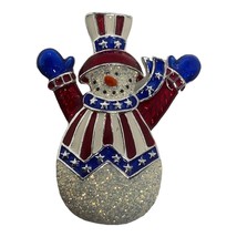 Patriotic Snowman Red White Blue Uncle Sam Silver Metal Enamel 2&quot; Pin Brooch - £8.43 GBP