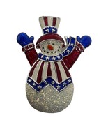 PATRIOTIC SNOWMAN RED WHITE BLUE UNCLE SAM SILVER METAL ENAMEL 2&quot; Pin Br... - $14.47 CAD