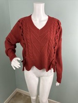 Women&#39;s Juniors Ultra Flirt Lace Up Wavy Hem Sweater in Cinnabar Sz Medi... - $15.83