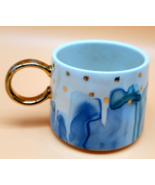 ANTHROPOLOGIE Coffee/Tea Cup, White Blue &amp; Grey, Gold Stars &amp; Handle - $11.00