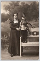 Mother Little Son In Uniform With Sword RPPC c1910 Pretty Studio Postcard L25 - $9.95