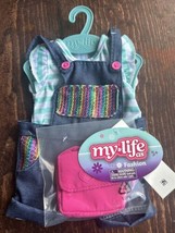 My Life As Outfit Denim Bibs Shorts Purse Shirt fits American Girl &amp; 18&quot; Dolls - £11.72 GBP