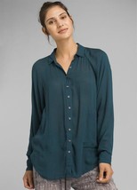 New Womens NWT PrAna Petrol Blue Hele Mai Top Button Down S Dark Modal Pockets  - £84.74 GBP