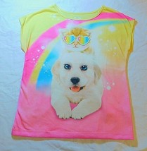 365 Kids Girls Sleeveless Dolman Tee Shirt Size 7 Cool Puppy Dog &amp; Kitty Cat - £9.27 GBP