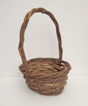 Wicker Flower Hand Basket 8.5&quot; x 7&quot; Reinforced Wire Vintage - £11.86 GBP
