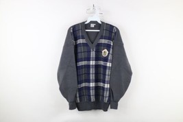Vintage 90s Streetwear Mens Medium Distressed Crest Knit V-Neck Sweater ... - £34.43 GBP