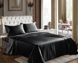 Satin Sheets Full Size - 4 Piece Black Bed Sheet Set With Silky Microfib... - £40.70 GBP
