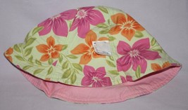 Lands End Girls 2T SMALL Bucket Pool Cap Pink Reversible Hat Cotton Floral Sun - £6.20 GBP