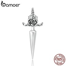 Bamoer 1PC Vintage 925 Silver Rose Dagger Earrings for Women Cool Band Stud Earr - £16.71 GBP