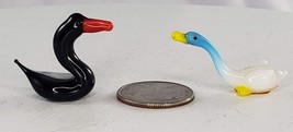 Blown Art Glass Duck Goose Bird Swan Miniature Figurine Set - £19.33 GBP