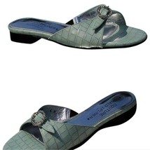 Donald Pliner Gator Leather Rhinestone Buckle Sandals Shoe Ocean Blue NW... - $100.00