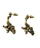 Vintage Avon Flying Witch on Broom Earrings Gold Tone Dangle Halloween J... - $12.86