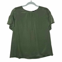 Ann Taylor Short Flutter Sleeves Pleated Silk Blouse Green Small Workwea... - £19.14 GBP