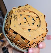 Longaberger Small Basket with Sage Green Cloth & Plastic Liner Hexagon Shaped image 3