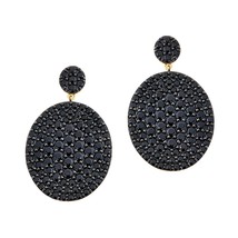 14K Yellow Gold Plated Silver 11.17Ct Simulated Black Diamond Oval Drop Earrings - $140.24