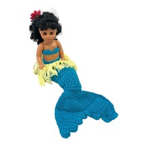 Vintage Hawaiian Mermaid Doll – Crocheted Costume, Black Curly Hair, 10” - $351.27 MXN
