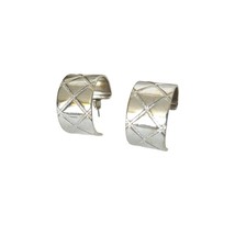 Vintage Avon Silver Tone C Hoop Earrings  Open Hoops Diamond Etched Pattern  - £14.94 GBP